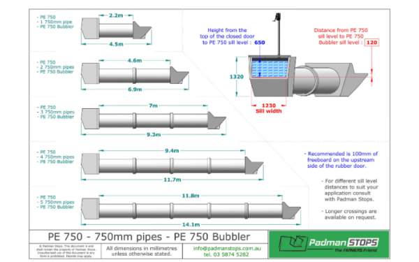 PE 750 plus 750 pipes plus 750 bubbler